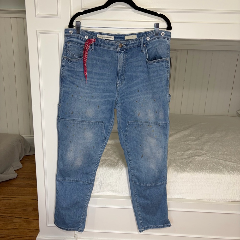 Anthropologie Pilcro Paint Splatter Bandana Cuffed Utility Carpenter Jeans (31) - Picture 8 of 13